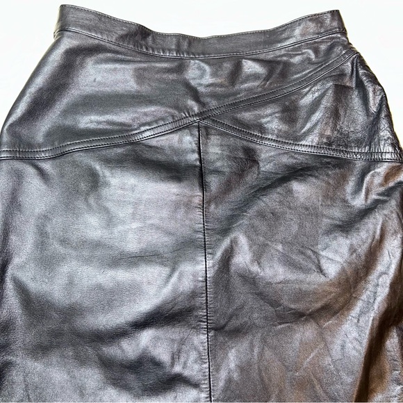 Vintage Laurice Black Leather Midi Side Slit Lined Skirt - Picture 6 of 10